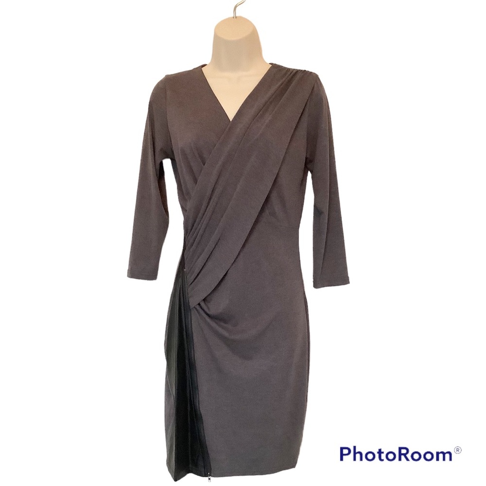 Alice Blue Womens Raine Gray Faux Leather Wrap Dress Size Small Long Sleeve